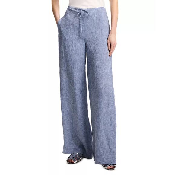 Theory Wide Leg 100% Hemp Blue Chambray Pants S NWT Drawstring - Picture 1 of 5